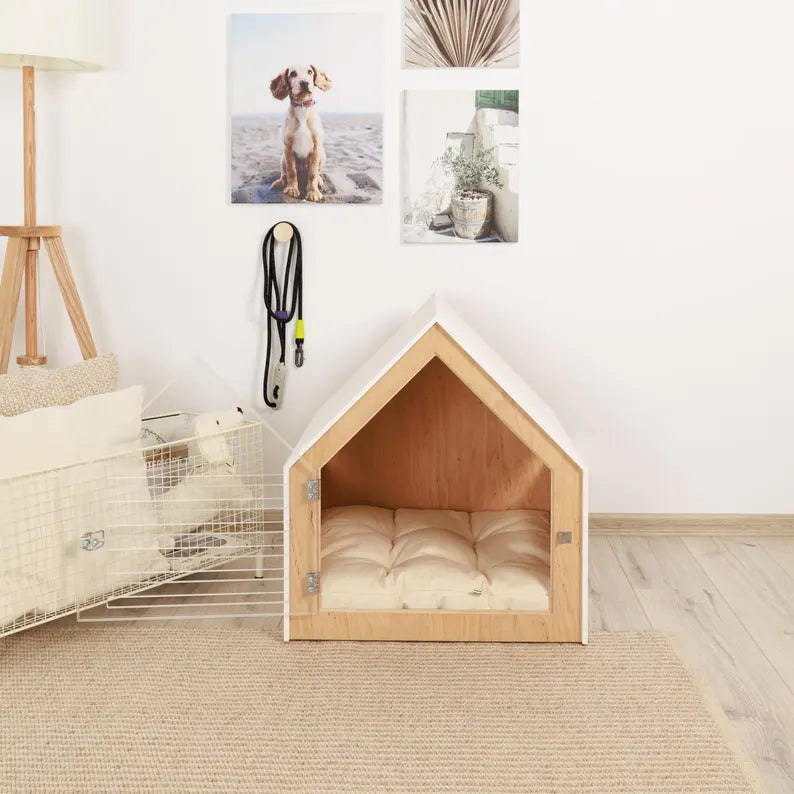 Dog crate with acrylic door and cotton cushion PetSo. Dog crate furniture/indoor dog house/dog kennel/stylish dog crate/modern dog furniture